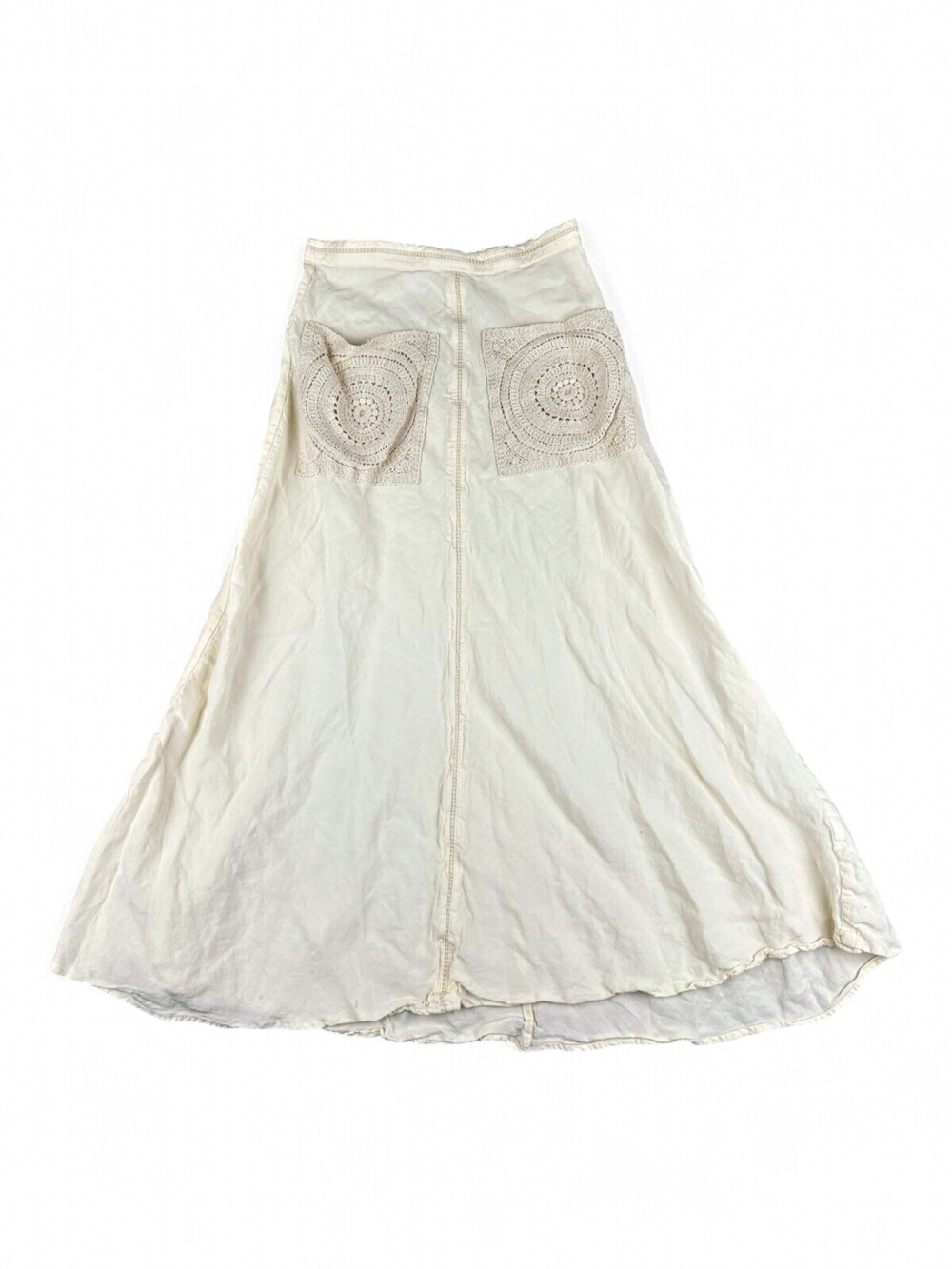Zara Crochet Pocket Maxi Skirt Sz S Cream Boho